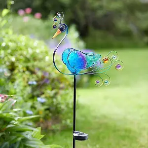 Large Solar Peacock LED Stake Light Garden Ornament Exotic Bird Decor 90cm Glass