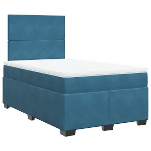 Berkfield Box Spring Bed with Mattress Blue 120x190 cm Small Double Velvet