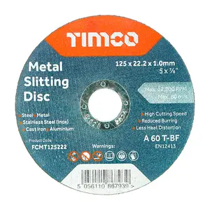 TIMCO B/Abrasive Flat Wheel Inox - 125 x 22.2 x 1.0 (25pcs)