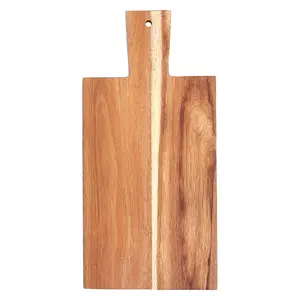 Interiors by Premier Blue Edge Rectangular Chopping Board, Natural Wood Chopping Board with Tapered Handle, Wood Chop Board