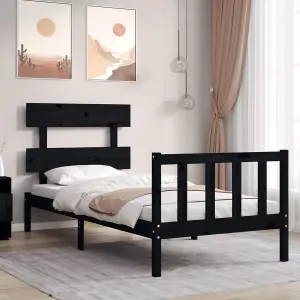 Berkfield Bed Frame with Headboard Black Single Solid Wood