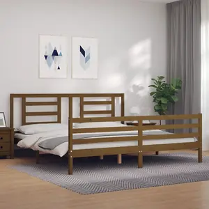 Berkfield Bed Frame with Headboard Honey Brown 200x200 cm Solid Wood