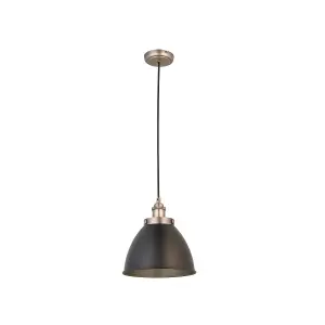 Luminosa Franklin Single Pendant Ceiling Lamp, Aged Pewter Plate, Matt Black Paint