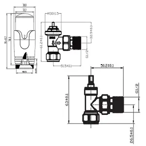 Right Radiators Satin Nickel Angled TRV Thermostatic Radiator valve & lockshield 15mm x 1/2"