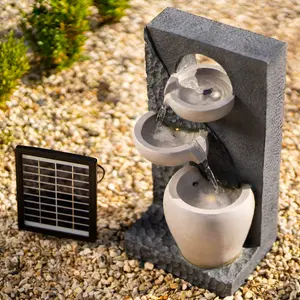 Primrose Solar Powered Pouring Bowls Tiered Cascading Water Wall Water Feature With Battery Backup and LED Lights H48cm