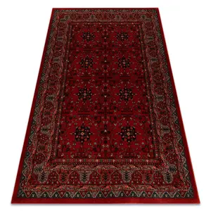 Wool carpet KASHQAI 4302 300 Flowers, frame claret  200x300 cm