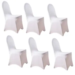 Seat Cover Chair Slip Stretch Dining Wedding Banquet Protector, White - 6PC