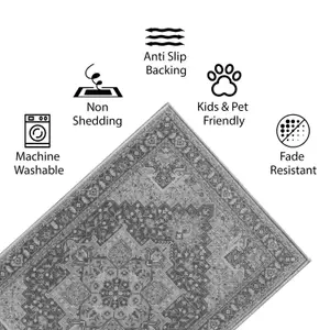 Vernal Aurelia Grey Machine Washable Non-Slip Area Rug for Living Room, Bedroom, Dining Room, Hallway, Kitchen, 120 cm X 180 cm