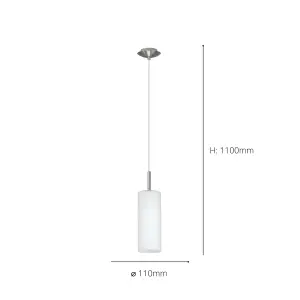 EGLO Troy 3 Satin Nickel & White Glass 1-Light Ceiling Pendant - Modern Style (D) 10.5cm