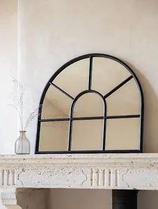 Garden Trading Fulbrook Indoor Outdoor Arched Wall Mirror 80x90cm Black Steel