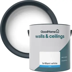 GoodHome Walls & Ceilings Brilliant white Vinyl matt Emulsion paint, 2.5L