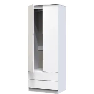 Milan Ready assembled Modern White 2 Drawer Tall Double Wardrobe (H)1970mm (W)770mm (D)530mm