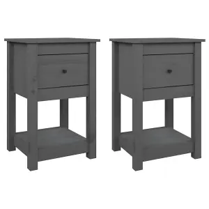 Berkfield Bedside Cabinets 2 pcs Grey 40x35x61.5 cm Solid Wood Pine