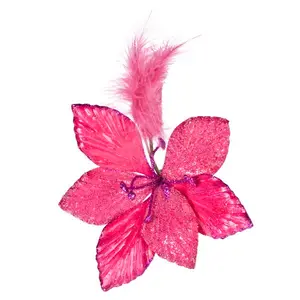 Amarylis and Feather Detail A Clip Shaped Ornament Fuchsia Pink