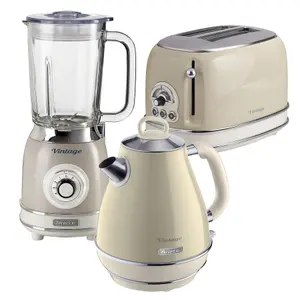 Ariete ARPK22 Vintage Retro Jug Kettle, 2 Slice Toaster & Jug Blender Set, Cream