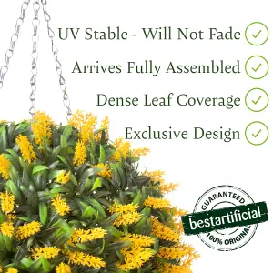 Best Artificial 28cm Yellow Lush Lavender Hanging Basket Flower Topiary Ball - Suitable for Outdoor Use - Weather & Fade Resistant