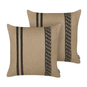 Set of 2 Cushions DESALIX Jute 45 x 45 cm Striped Beige