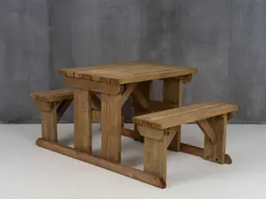 Abies wooden picnic bench and table set, outdoor dining set (4ft, Rustic brown)