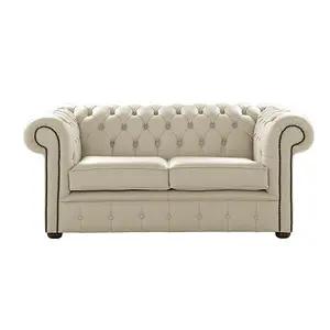 Chesterfield 2 Seater Shelly Cream Leather Sofa Settee Bespoke In Classic Style