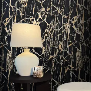 Vasari Enzo Marble Black/Gold Wallpaper