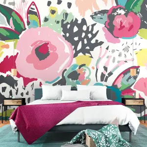 Origin Murals Abstract Floral Raspberry Pink Matt Smooth Paste the Wall Mural 300cm wide x 240cm high