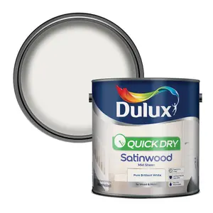 Dulux Quick dry Pure brilliant white Satinwood Metal & wood paint, 2.5L