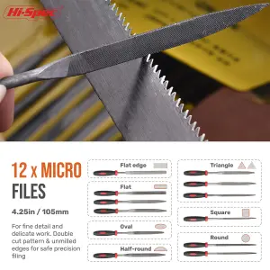 Hi-Spec 17pc Steel Metal Hand File & Needle File Tool Kit Set. Flat, Round & Triangle Files for DIY, Crafts & Wood Work