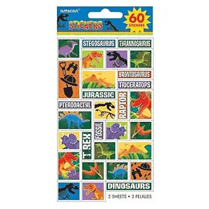 Amscan Prehistoric Dinosaur Stickers (Pack of 60) Multicoloured (One Size)