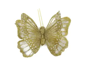 Butterfly: 10cm: on Clip: Gold Glitter: 12 Pieces