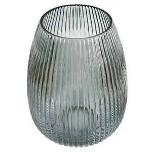 30cm Smoke Grey Ridged Glass Vase