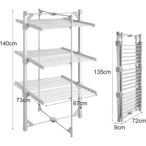 3-Tier Heated Clothes Airer Drying Rack Indoor Foldable Dry Laundry 21M Drying