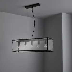 nielsen Langley 5 Light Bar Pendant with Black Frame Finish and Clear Glass Shade, 70cm Wide