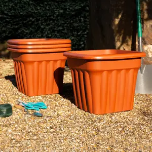 Wham 4x Vista Terracotta Plastic Planter, Square Garden Plant Pot, Large Floor Pot (49cm, 50L, Pack of 4)