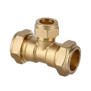 Plumbsure Brass Compression Reducing Tee (Dia) 22mm x 22mm x 15mm