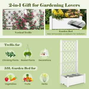 Costway Raised Garden Bed w/ Trellis Outdoor Self-Watering Planter Box Lattice Panels