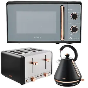 Tower Cavaletto Black 1.7L Pyramid Kettle, 4 Slice Toaster & 20L Microwave Set