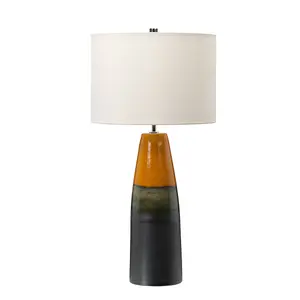 Table Lamp Orange & Graphite Tapered Vase Ivory Drum Shade LED E27 60W Bulb