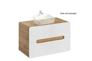 Countertop 800 Vanity Unit  Wall Bathroom Cabinet with Drawers White Gloss Oak Arub