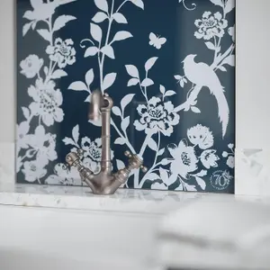 Laura Ashley Oriental Garden Midnight Seaspray Special Edition Glass Kitchen Self Adhesive Splashback 600 x 750mm