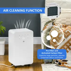 HOMCOM 12L/Day Protable Quiet Air Dehumidifier with Purifier, Timer, 5 Modes