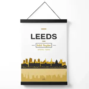 Leeds Yellow and Black City Skyline Medium Poster with Black Hanger