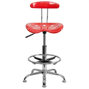 Vibrant Chrome Drafting Stool with Tractor Seat Cherry Tomato