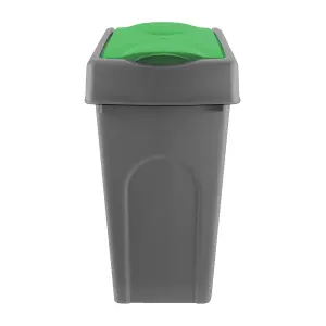 simpa 50L Grey Square Bin with Green Lift Top Cowl Lid