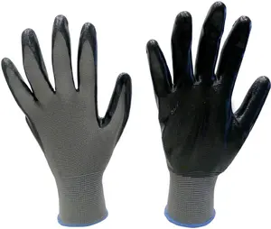 Pack Of 4 Heavy Duty Non-Slip Safety Work Gloves Nitrile Coating, Secure Grip Black Grey