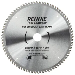 260mm x 80T TCT Circular Wood Saw Blade. Fits Festool Bosch Makita Dewalt Circular Saws Etc