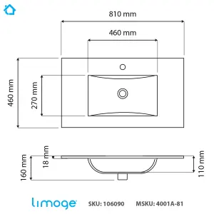 4001A Ceramic 80cm x 45cm Thin-Edge Inset Basin with Scooped Bowl