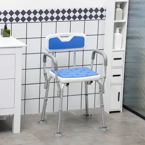 HOMCOM EVA Padded Shower Stool with Back and Arms 4 Suction Foot Pads Blue