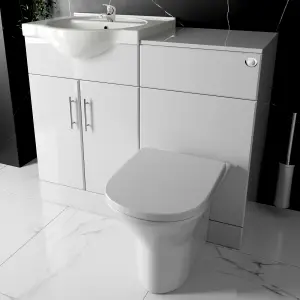 Bubly Bathrooms™ Furniture Set Vanity Unit Basin Sink and 500mm Back to Wall Toilet WC with Cistern Round Chrome Plate Tap & Waste