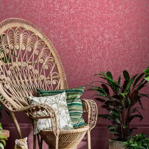 Clarissa Hulse Gypsophila Raspberry & Silver effect Smooth Wallpaper