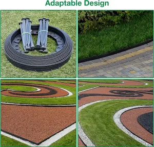 Flexible Black Garden Edging Border 10m-Complete with 20 Securing Pegs Perfect Flower Beds  Lawns and Pavement Design 60mm High